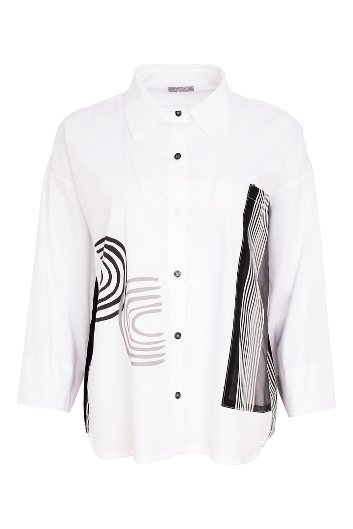 NAYA Stripped Sections Placement Print Shirt