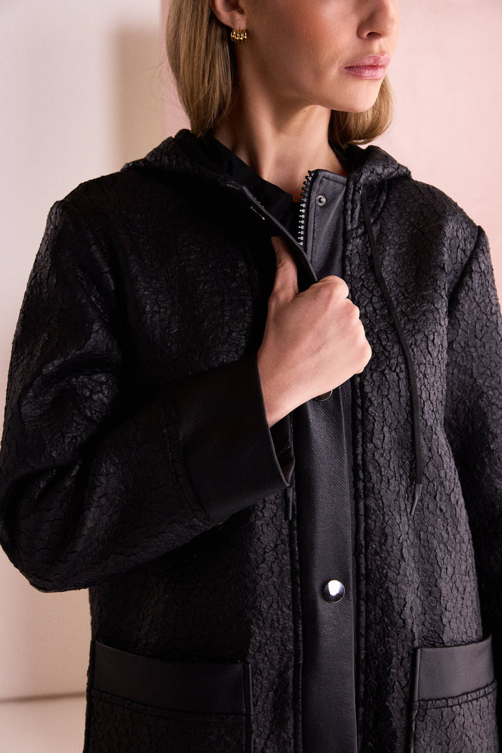 NAYA Jacquard Leatherette Coat, Black