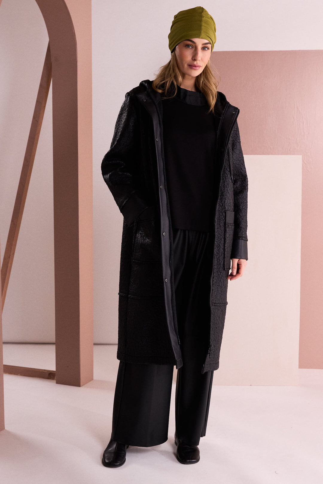 NAYA Jacquard Leatherette Coat, Black