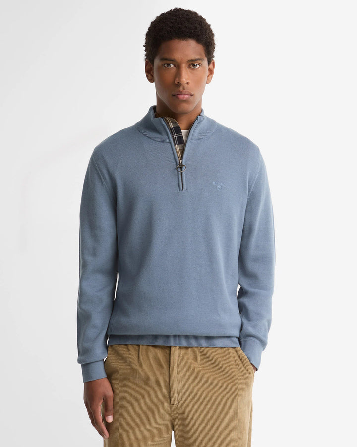 Barbour Cotton Half Zip Knitted Jumper, Tarn Blue