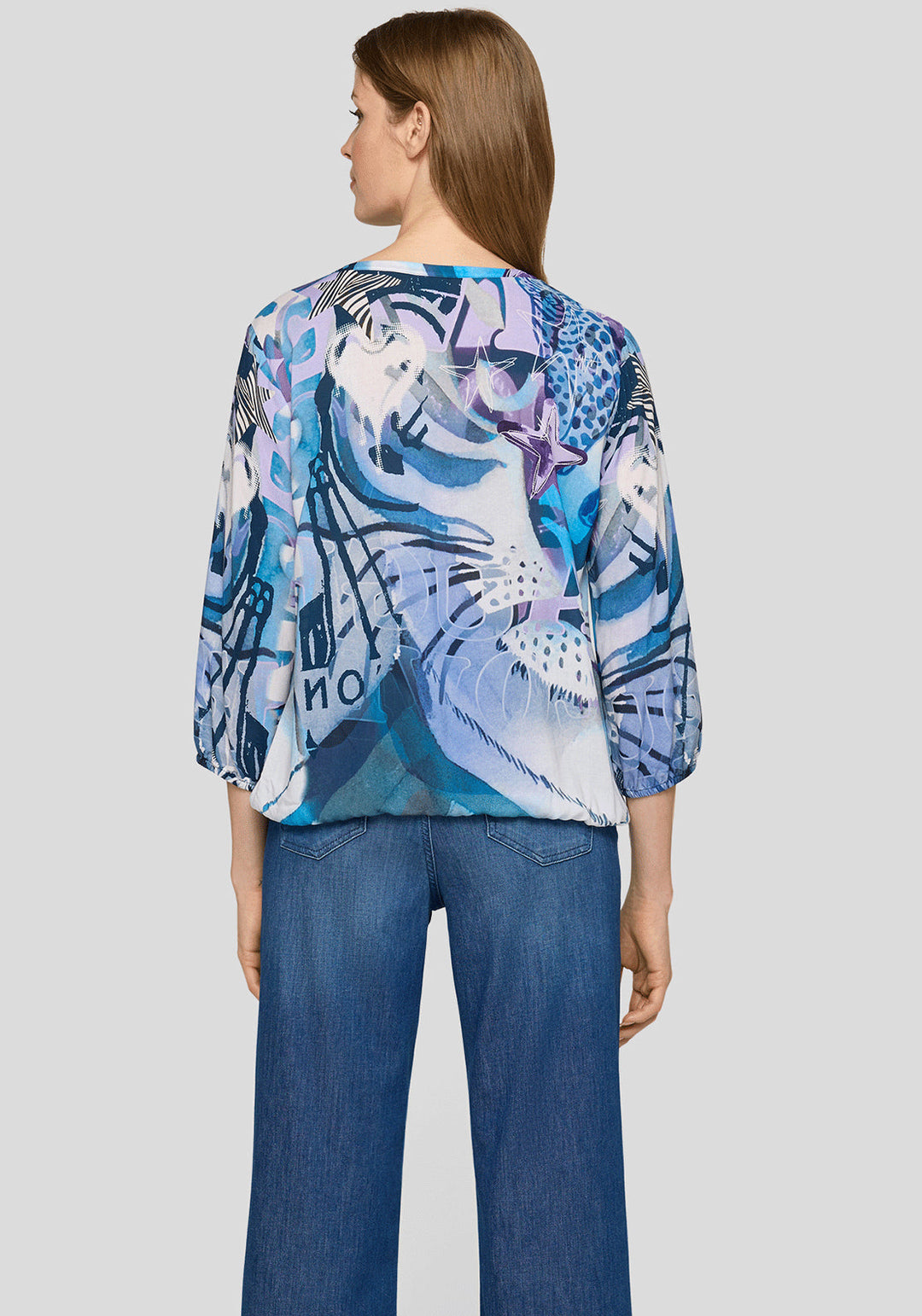 Rabe Purple Abstract Pattern 3/4 Length Top