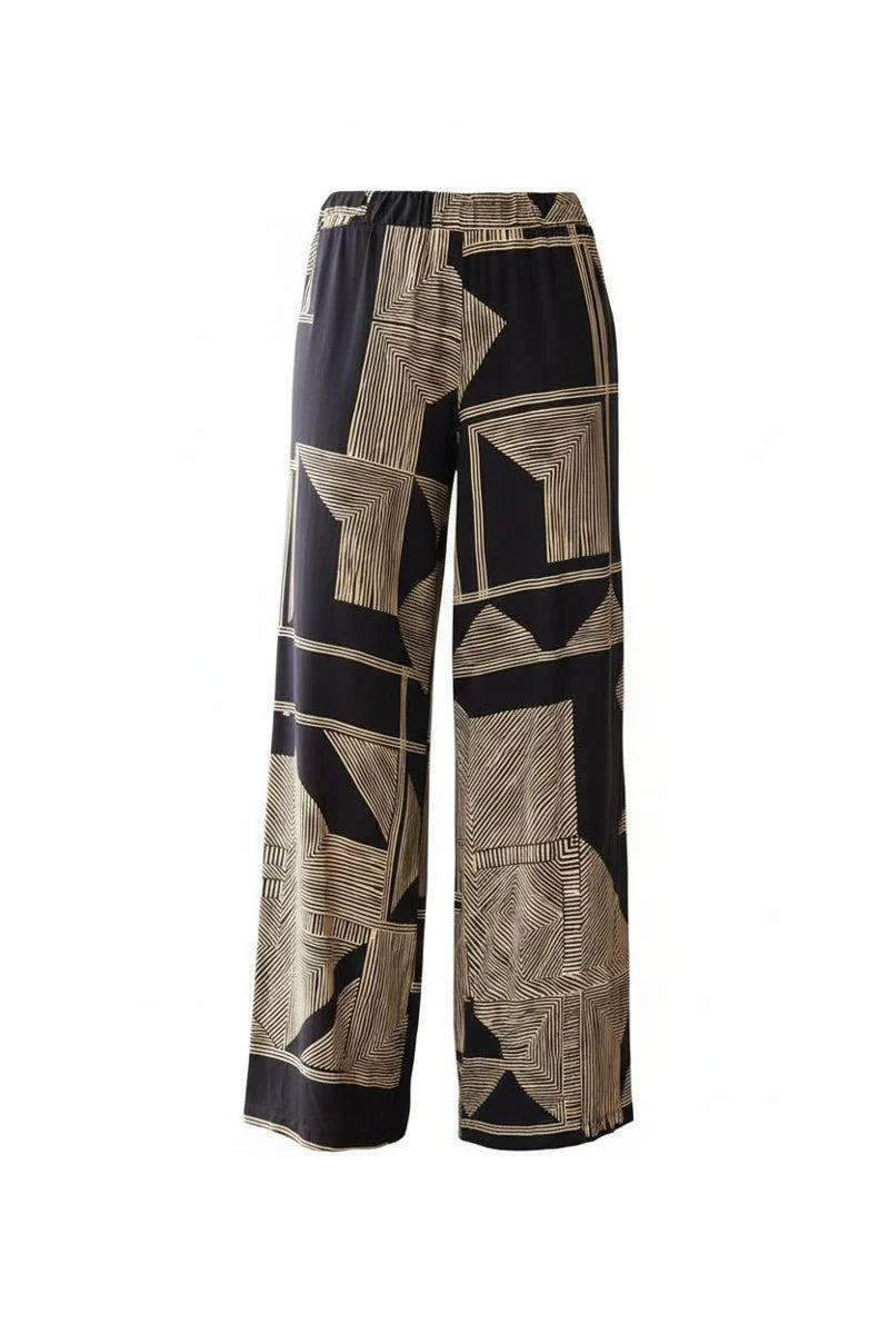 Peruzzi Black & Gold Geometric Wide Leg Trousers