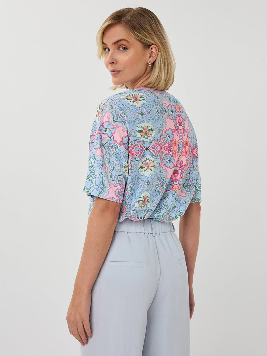 EsQualo Multi Print Round Neck Top