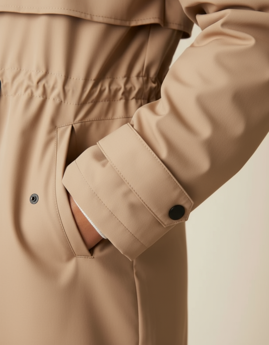 Long Beige Waterproof Parka with Hood