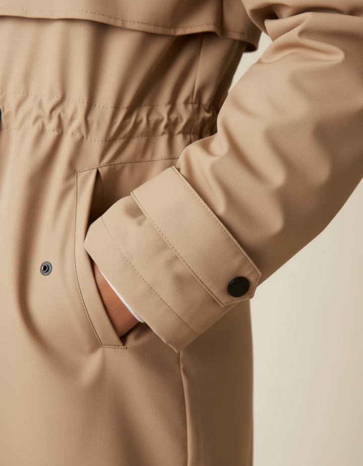 Long Beige Waterproof Parka with Hood