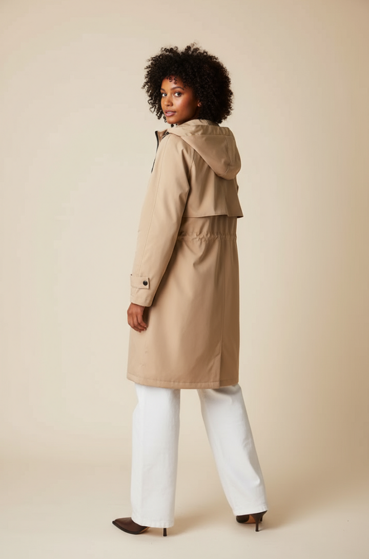 Long Beige Waterproof Parka with Hood