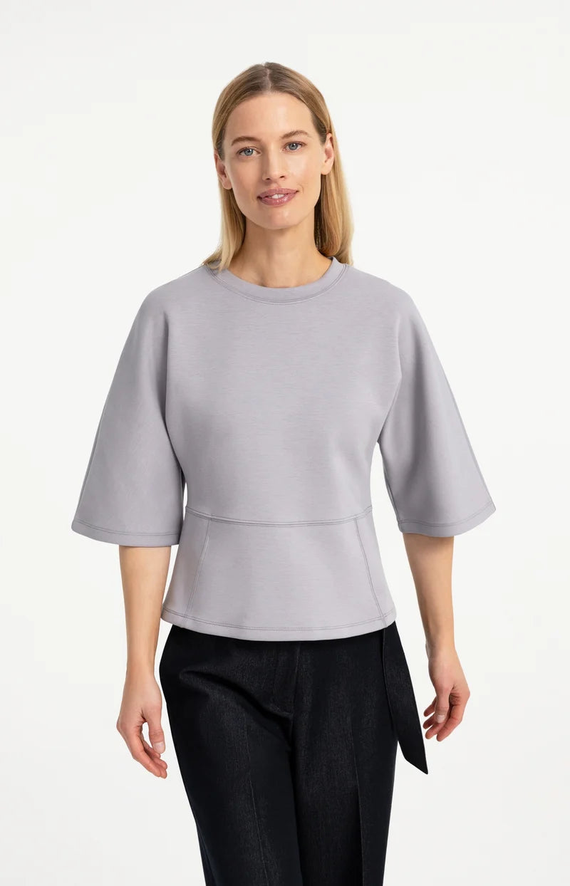 YAYA Jersey Top with Wide Mid-length Sleeves, Full Moon Grey