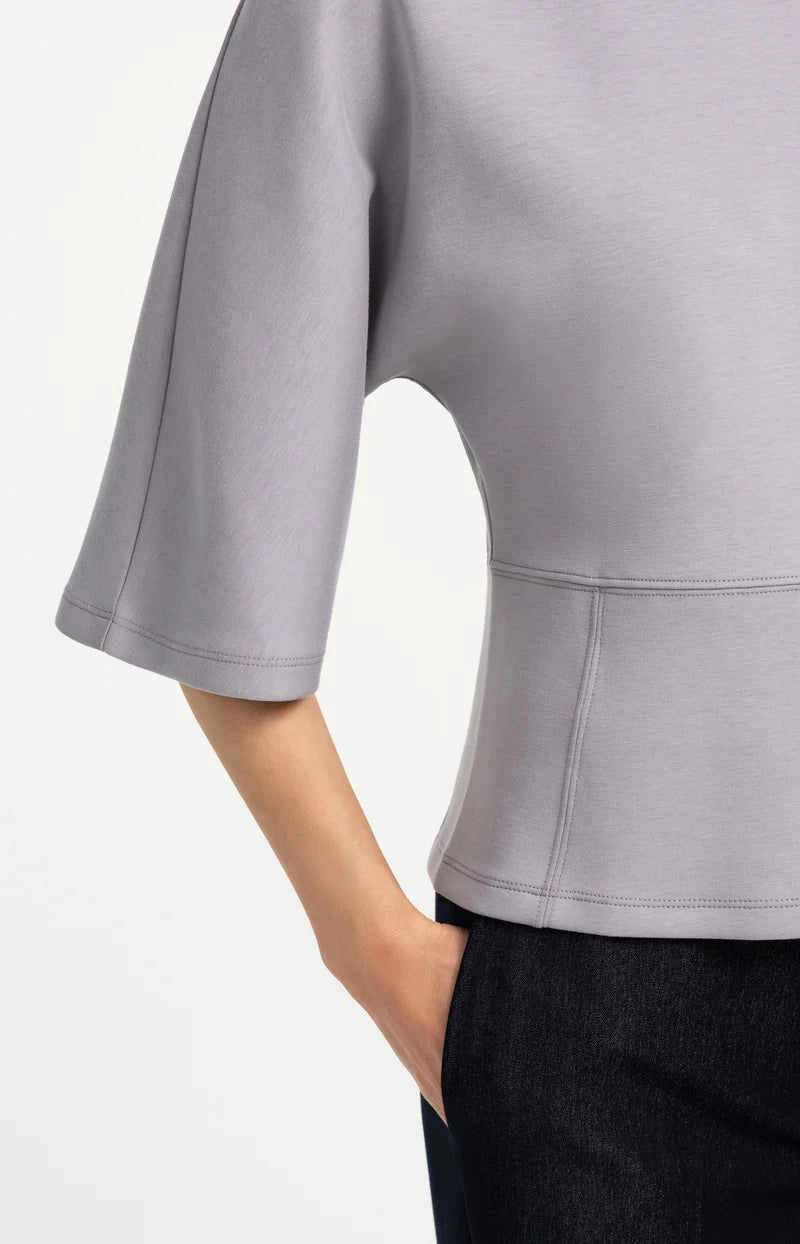 YAYA Jersey Top with Wide Mid-length Sleeves, Full Moon Grey