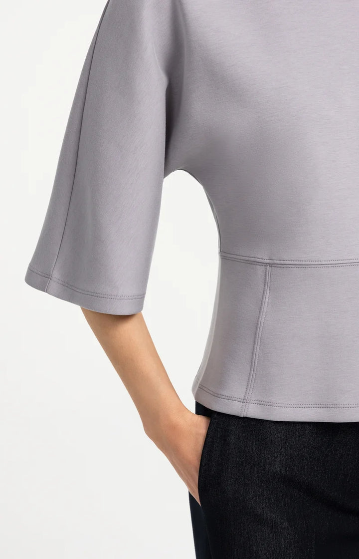 YAYA Jersey Top with Wide Mid-length Sleeves, Full Moon Grey