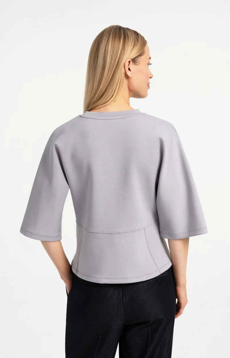 YAYA Jersey Top with Wide Mid-length Sleeves, Full Moon Grey