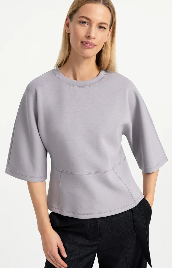 YAYA Jersey Top with Wide Mid-length Sleeves, Full Moon Grey