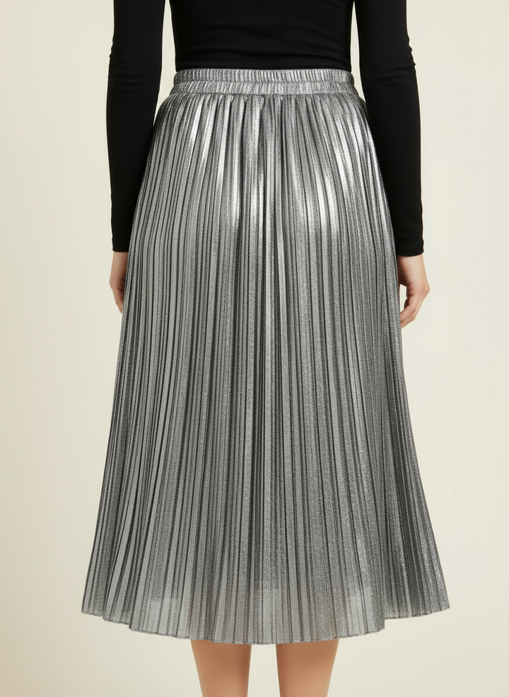 Metallic Shiny & Pleated Skirt