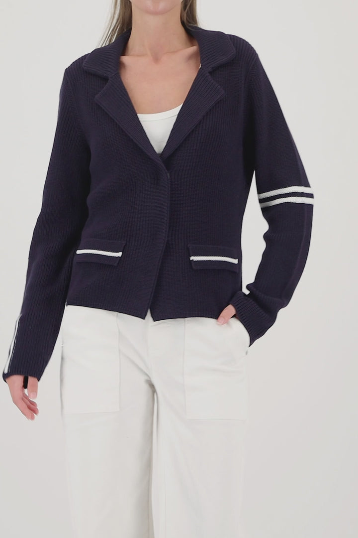 Monari Navy Knitted Blazer With Stripe Details